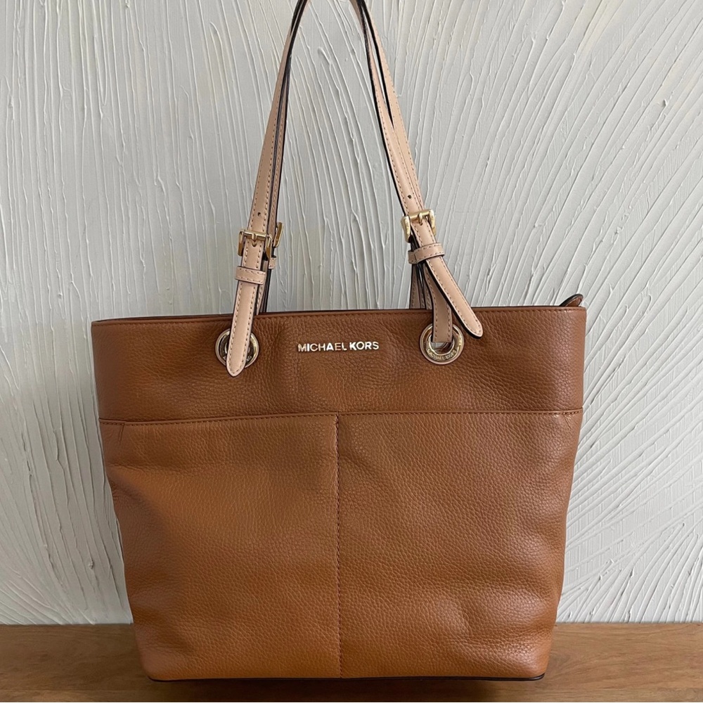 Michael Kors Brown Leather Tote with Beige Straps